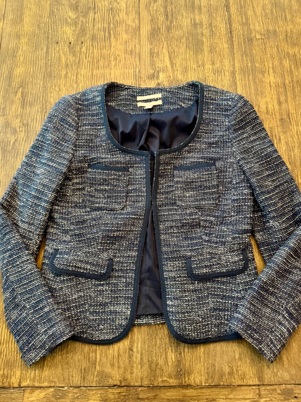 Banana Republic Navy Tweed Open-Front Blazer